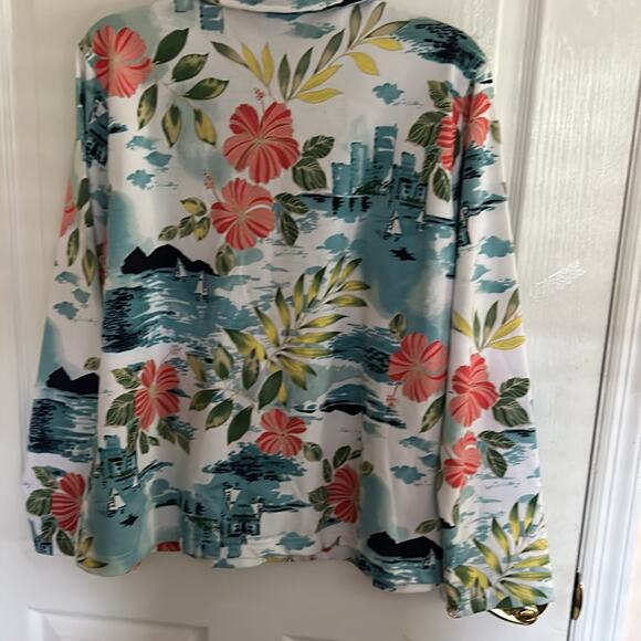 Korey Sport Women’s PL jacket tropical scenes. White, turquoise, orange. - Picture 6 of 8